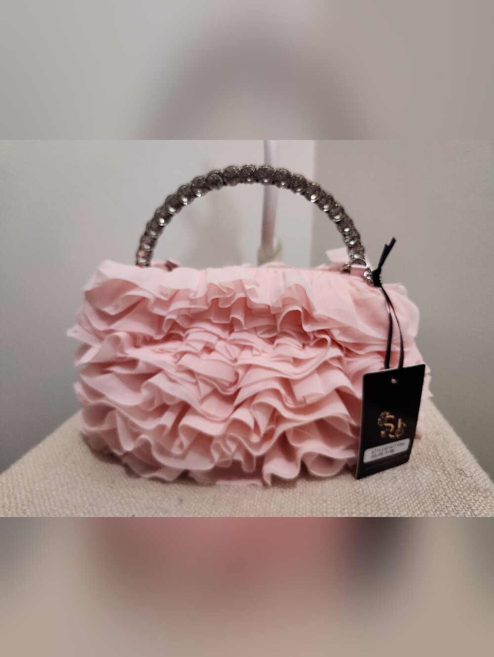 Pink Ruffle Top-Handle Women's Evening Bag!